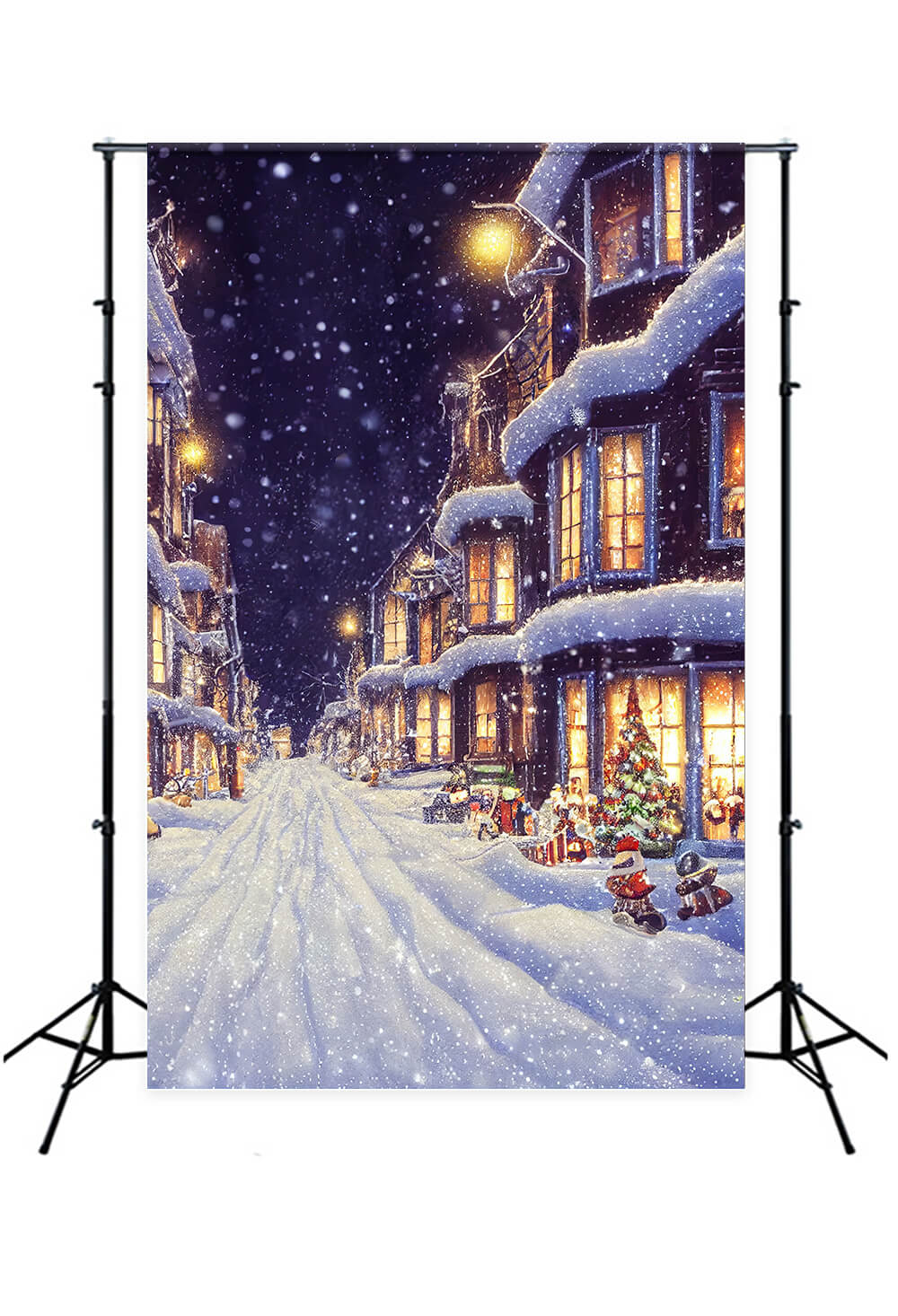 Winter Snowy Cozy Night Street Backdrop UK M8-06