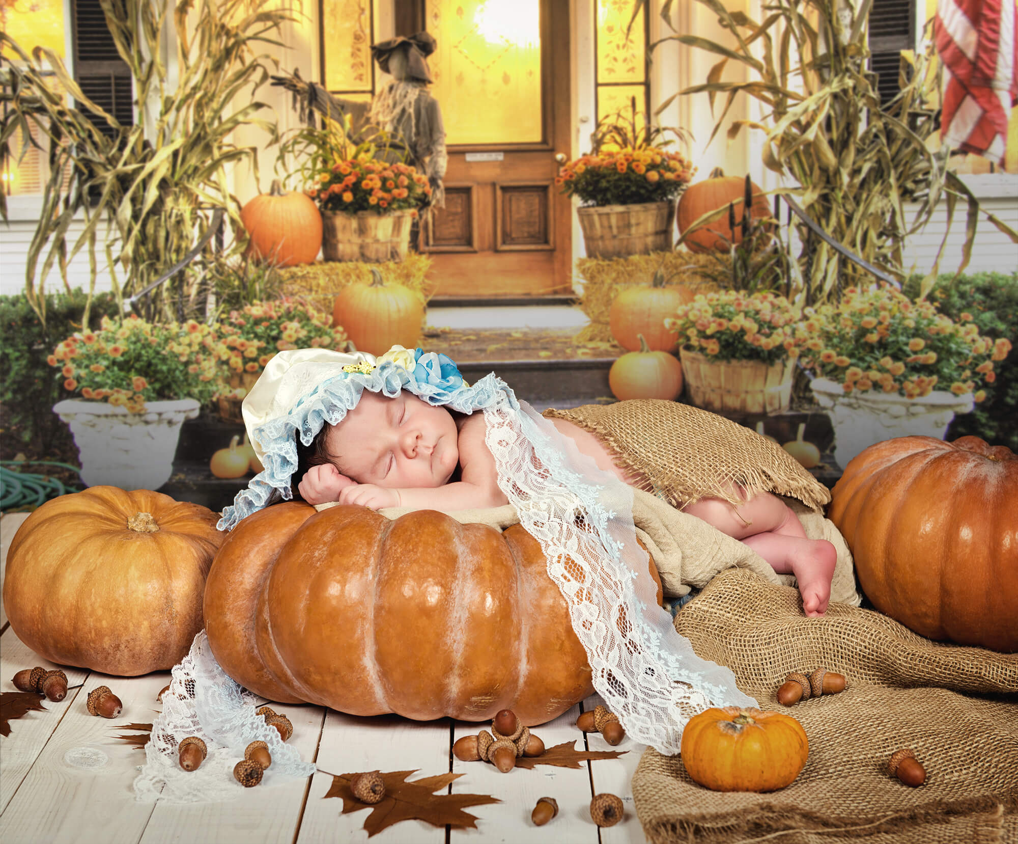 Thanksgiving Pumpkins Crops Straw Backdrop UK M8-11