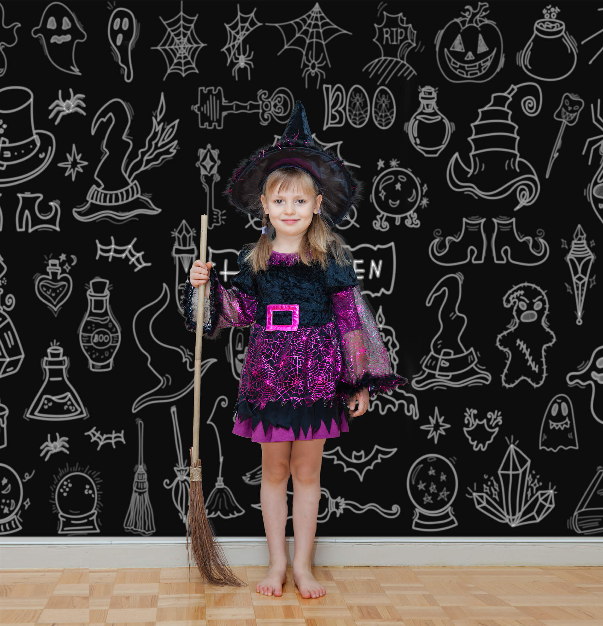 Halloween Doodle Hand Drawn Blackboard Backdrop UK M8-16