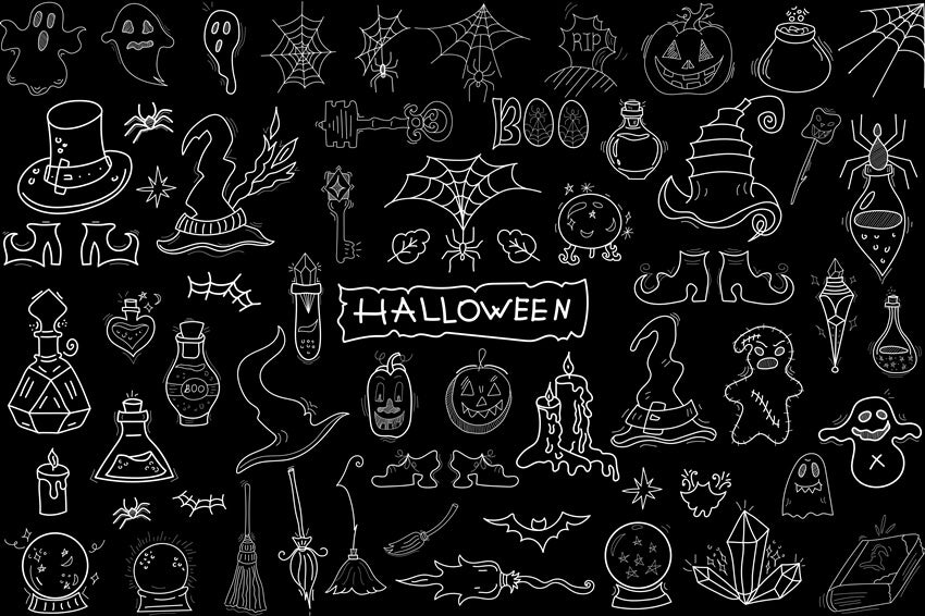 Halloween Doodle Hand Drawn Blackboard Backdrop UK M8-16