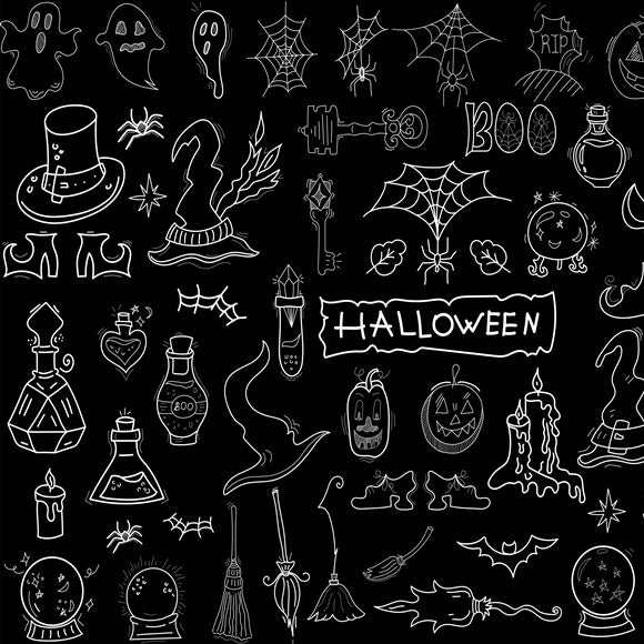 Halloween Doodle Hand Drawn Blackboard Backdrop UK M8-16