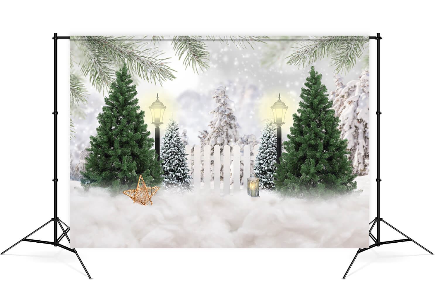 Christmas Snow Forest Lights Photography Backdrop UK M8-27