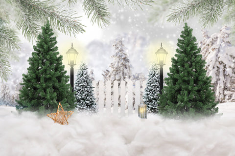 Christmas Snow Forest Lights Photography Backdrop UK M8-27