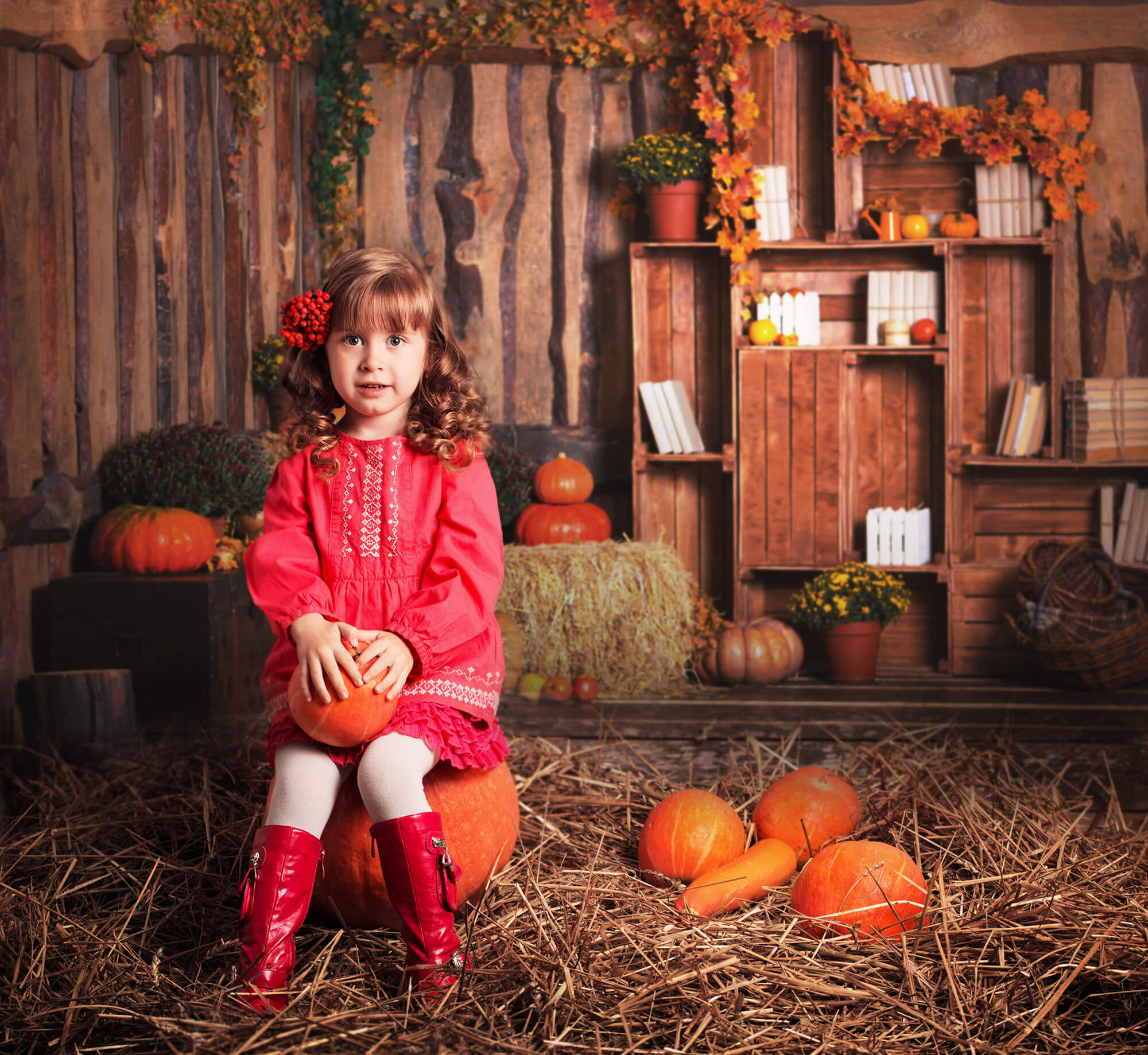 Haystack Pumpkin Maple Leaves Autumn Backdrop UK M8-33