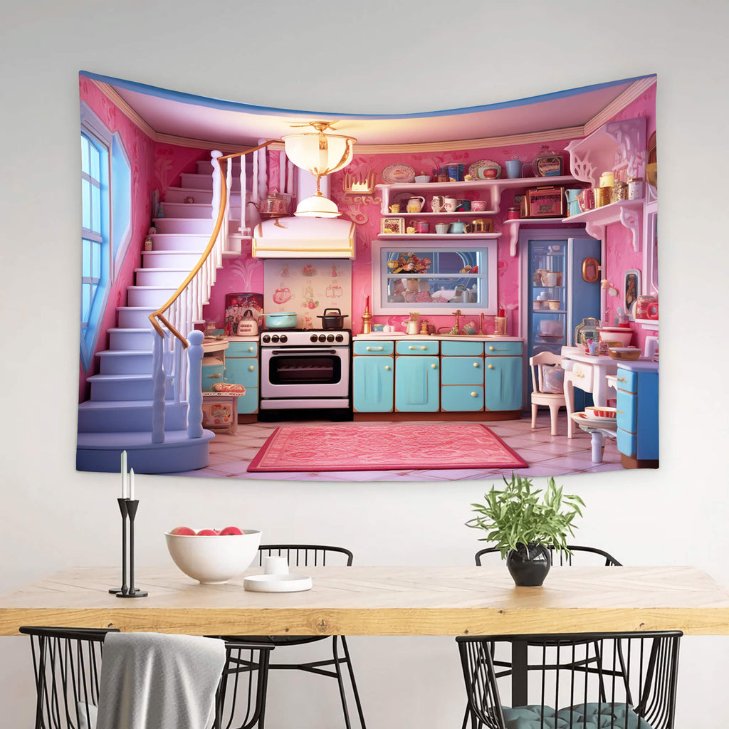 Pink Doll Kitchen Backdrop for Photography UK M8-36
