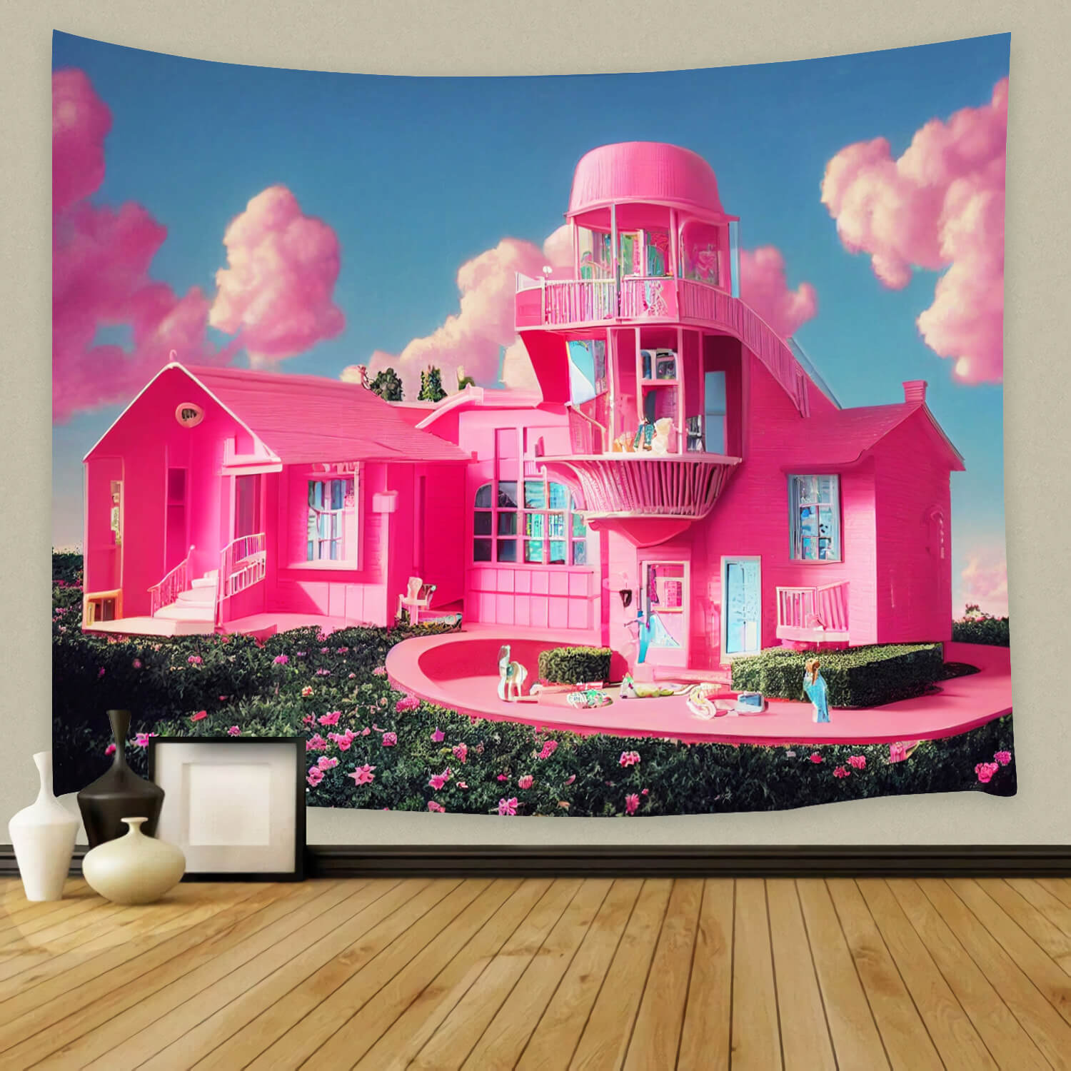 Fashion Doll Fantasy Pink House Backdrop UK M8-40