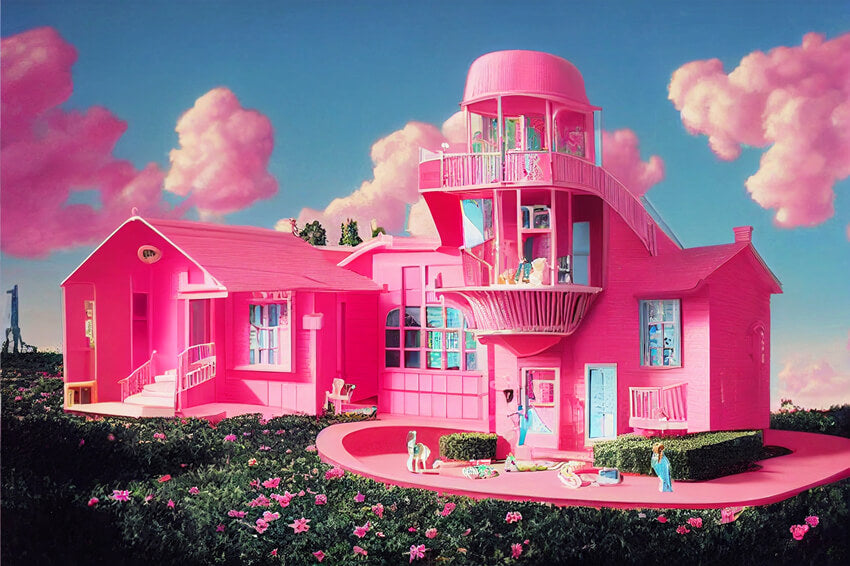 Fashion Doll Fantasy Pink House Backdrop UK M8-40