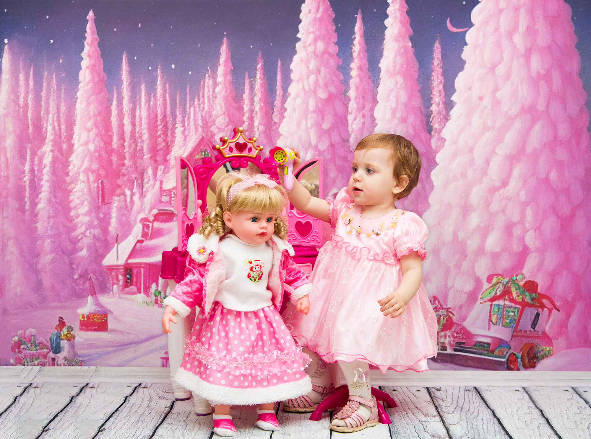 Dreamy Pink Gingerbread House Trees Backdrop UK M8-41