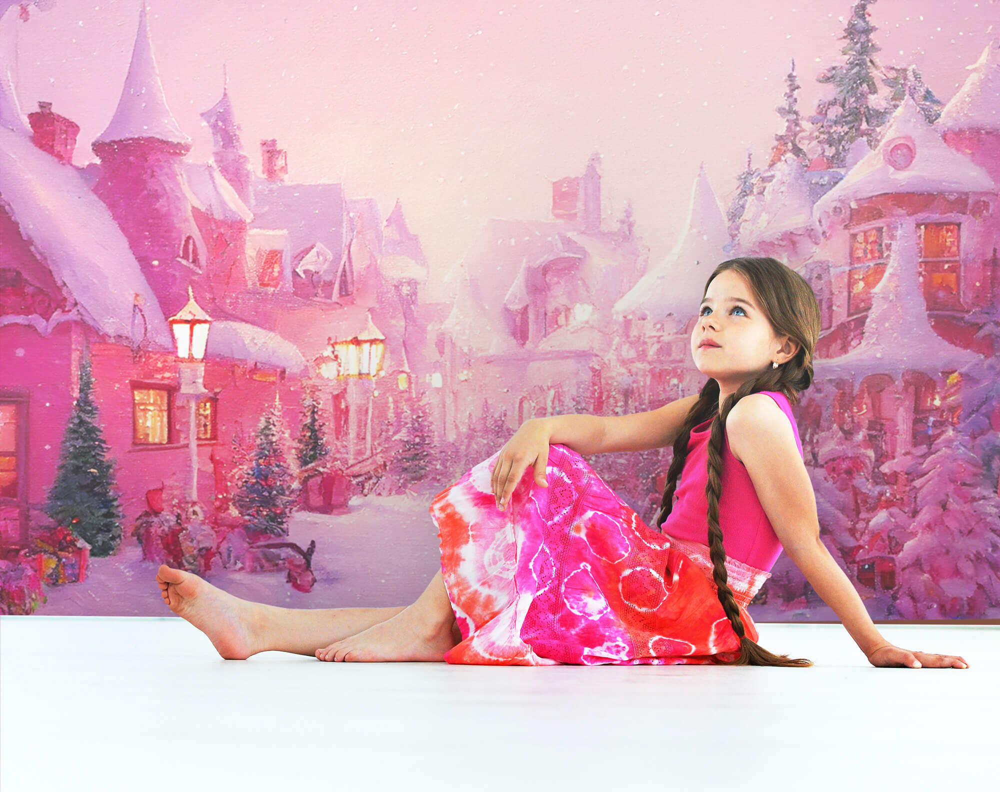 Pink Winter Christmas Town Street Backdrop UK M8-42