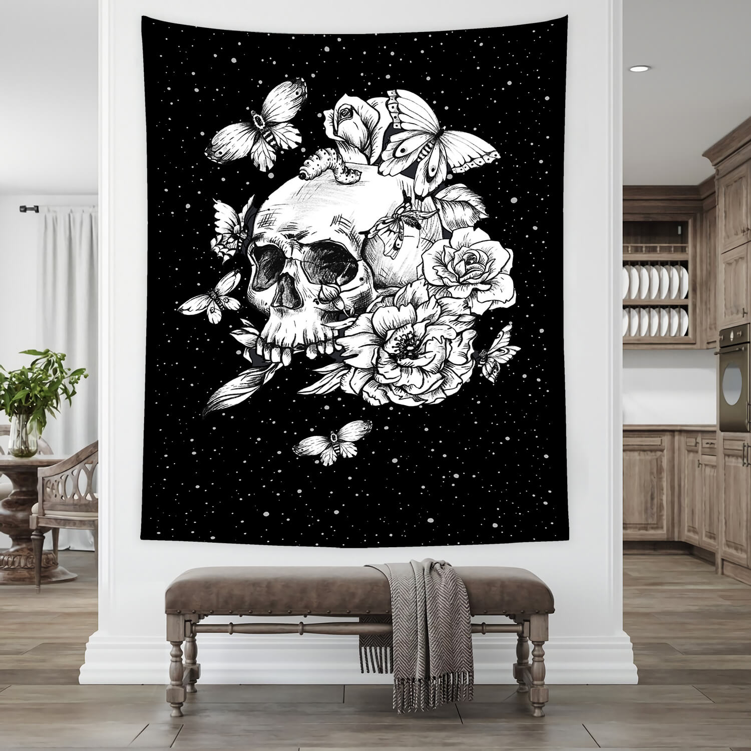 Drawn Gothic Floral Skull Halloween Backdrop UK M8-44