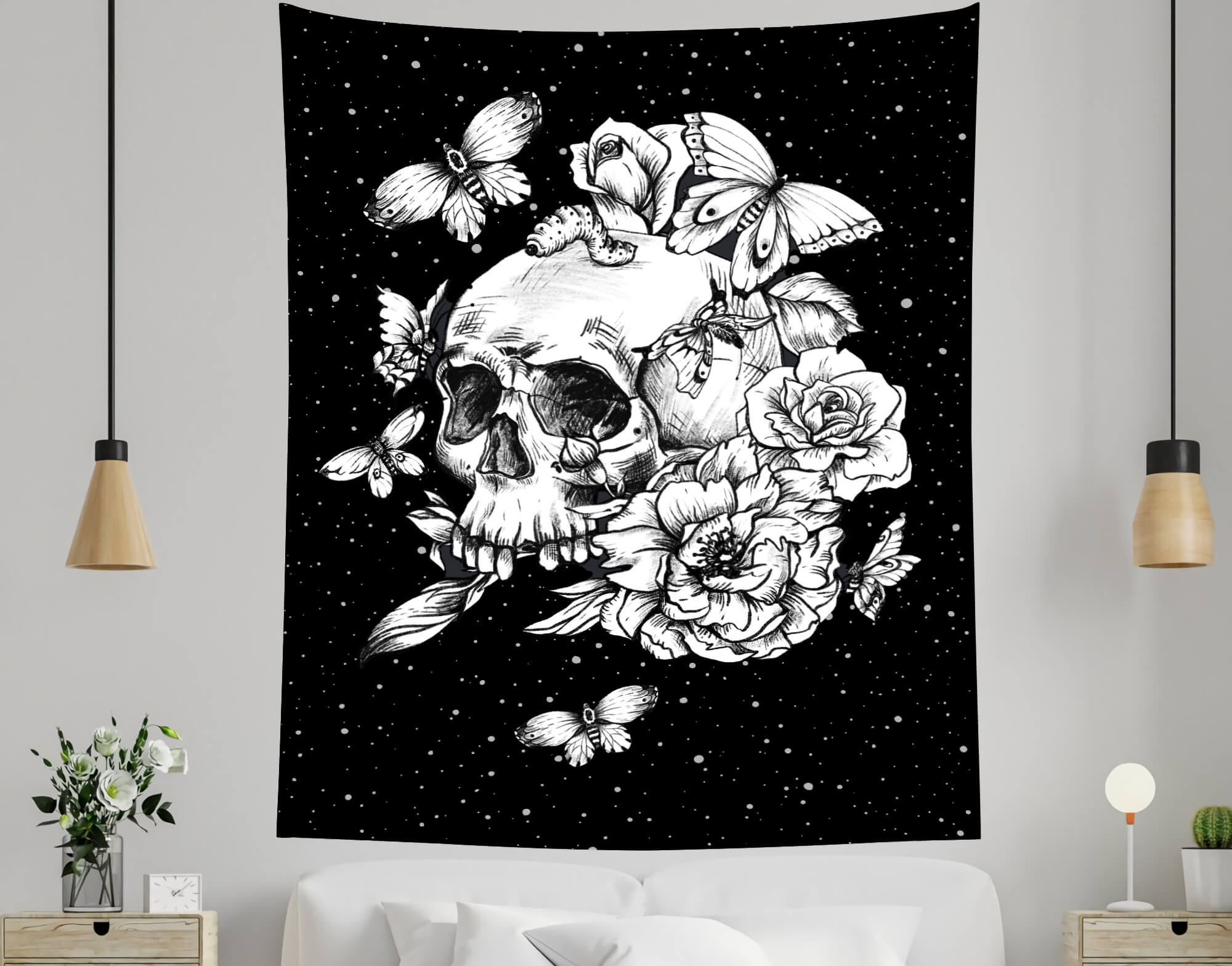 Drawn Gothic Floral Skull Halloween Backdrop UK M8-44