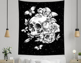 Gothic Floral Skull Tapestry Halloween Wall Hanging