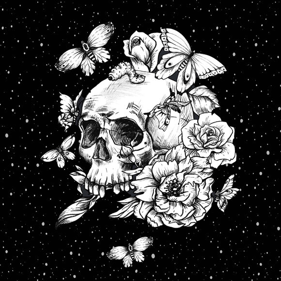 Drawn Gothic Floral Skull Halloween Backdrop UK M8-44