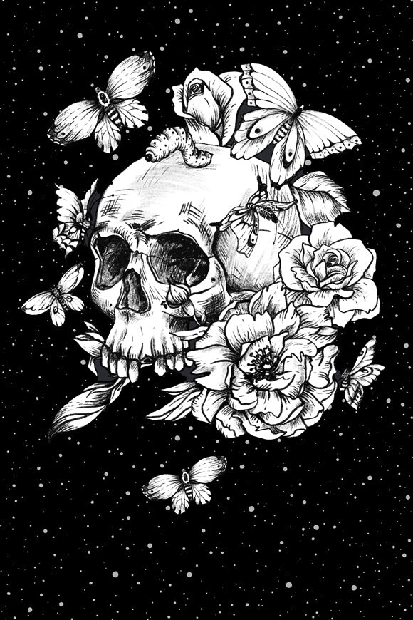 Drawn Gothic Floral Skull Halloween Backdrop UK M8-44
