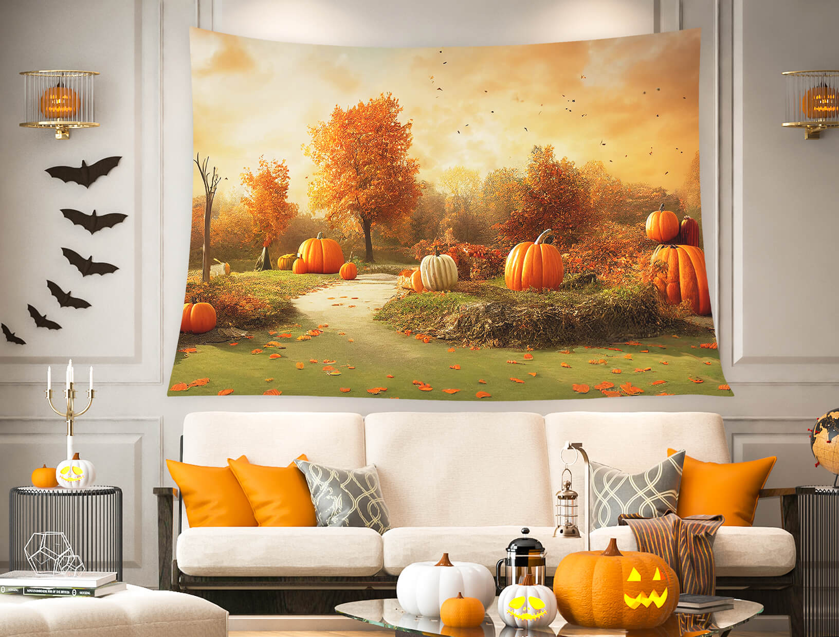 Autumn Scenery Pumpkins Photography Backdrop UK M8-46