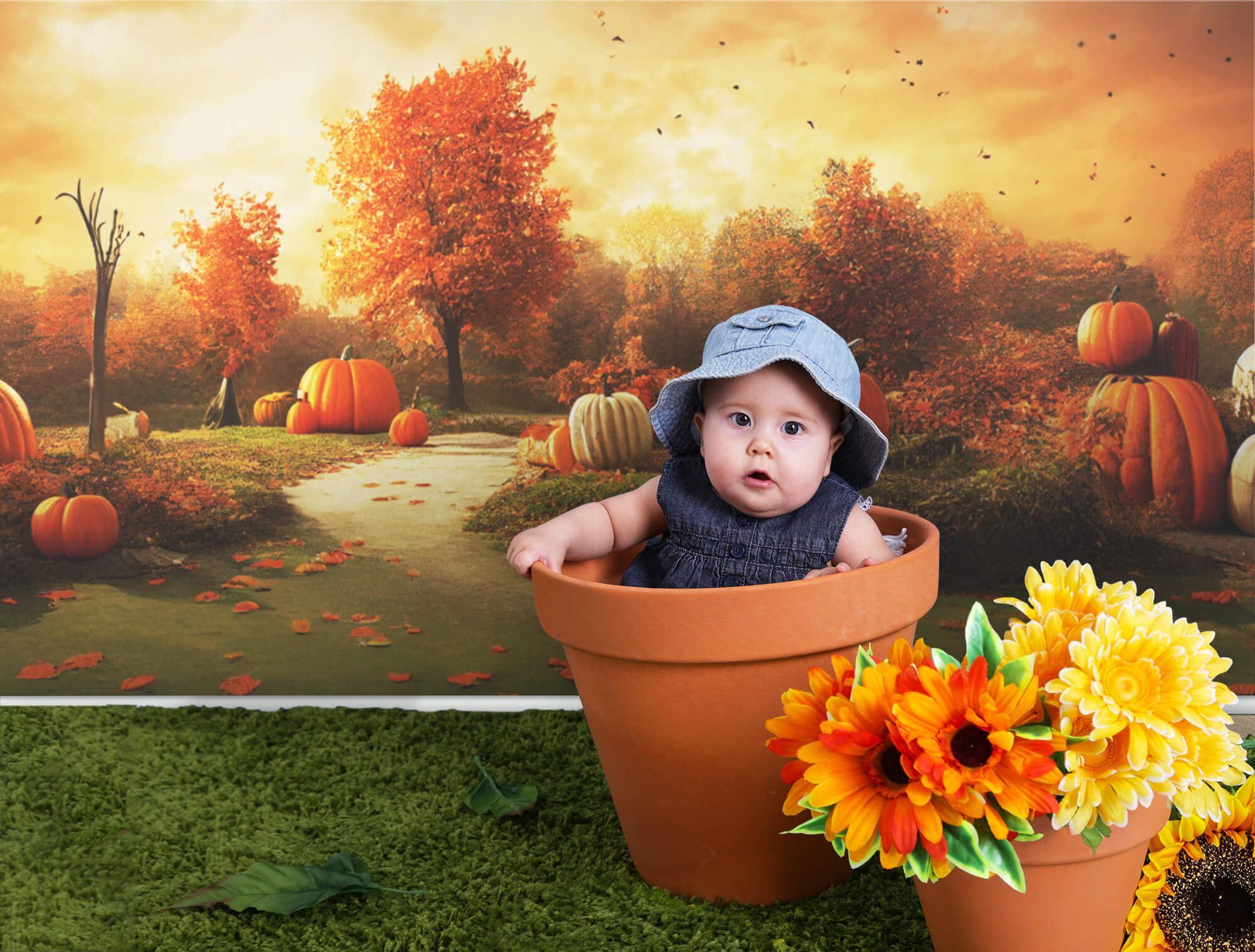 Autumn Scenery Pumpkins Photography Backdrop UK M8-46