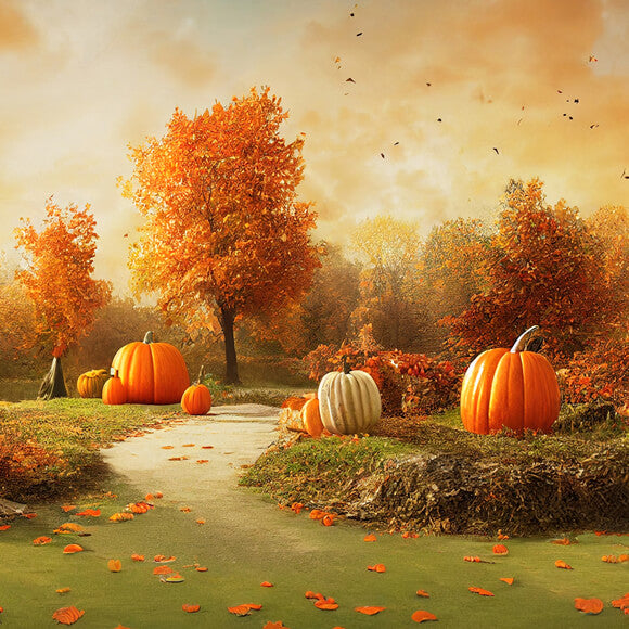 Autumn Scenery Pumpkins Photography Backdrop UK M8-46