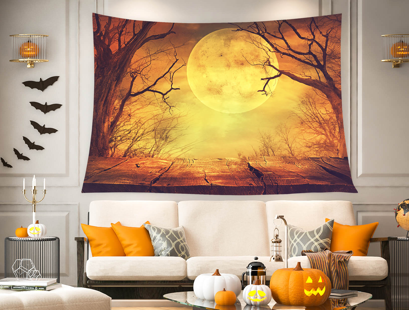 Halloween Brown Moon Scary Scenery Backdrop UK M8-47