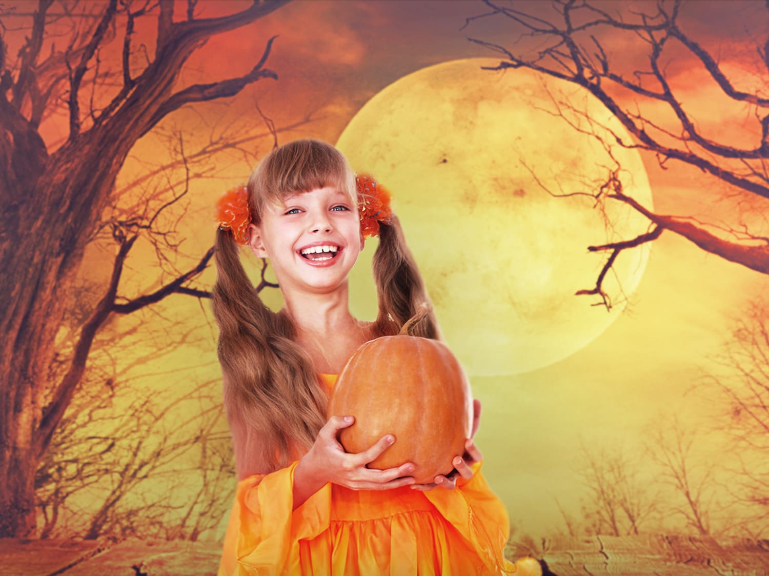 Halloween Brown Moon Scary Scenery Backdrop UK M8-47