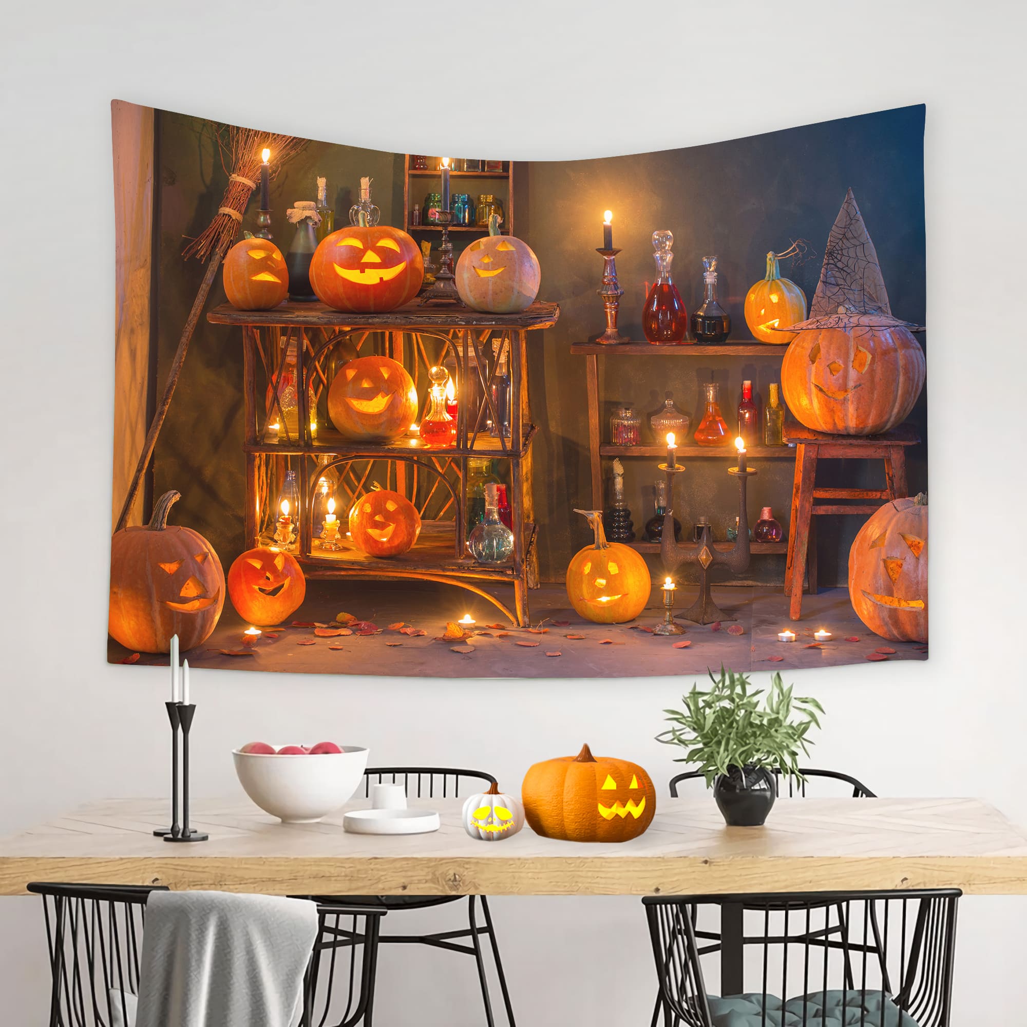 Spooky Interior Halloween Pumpkins Backdrop UK M8-48