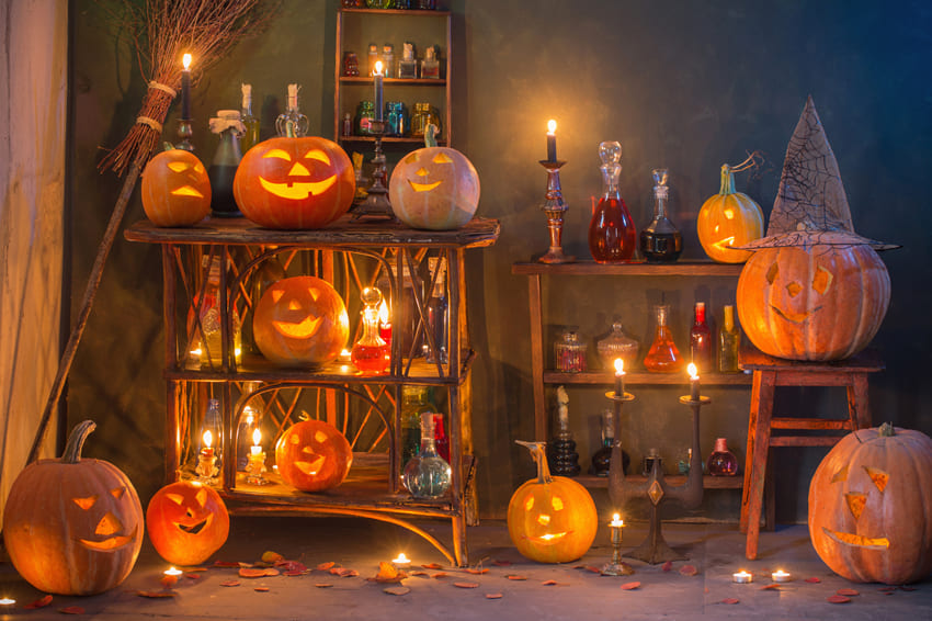Spooky Interior Halloween Pumpkins Backdrop UK M8-48