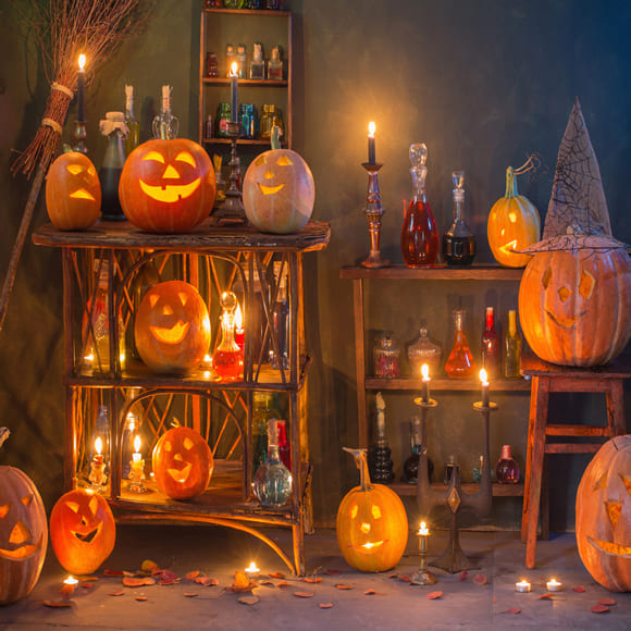 Spooky Interior Halloween Pumpkins Backdrop UK M8-48