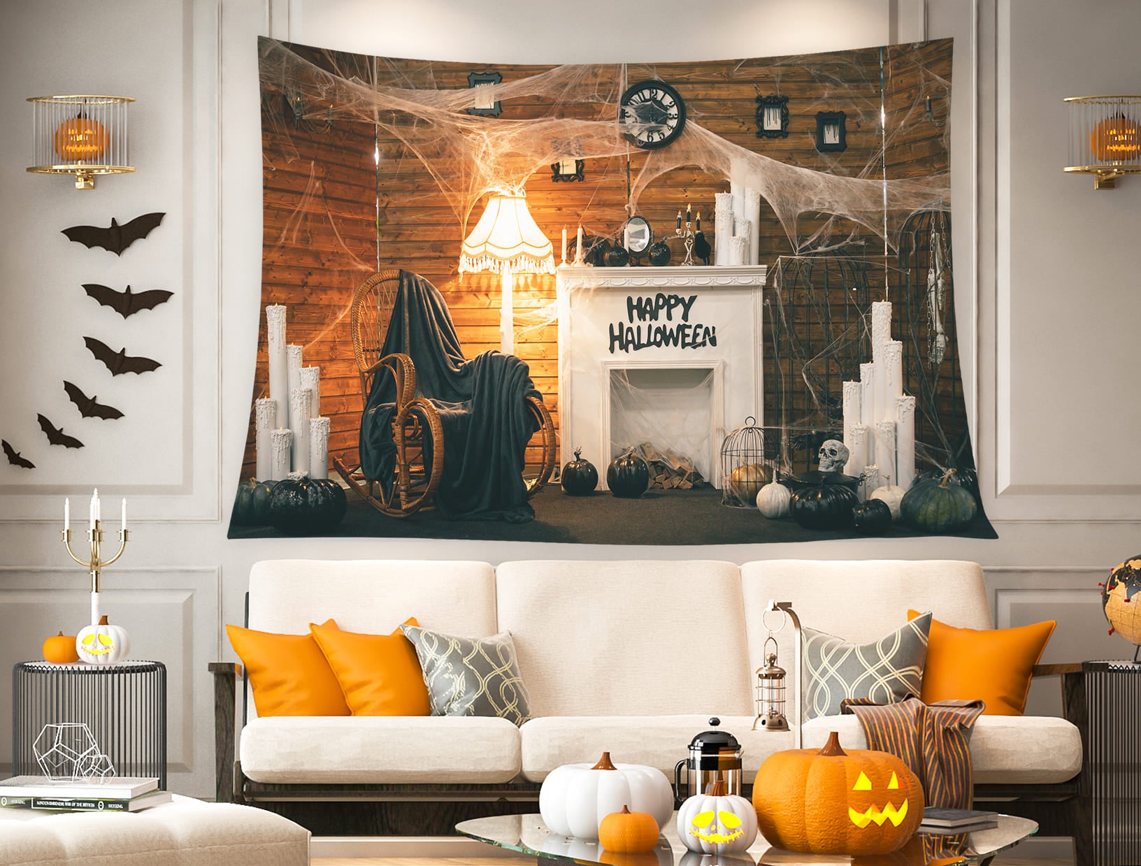 Halloween Scary Room Spider Web Backdrop UK M8-49