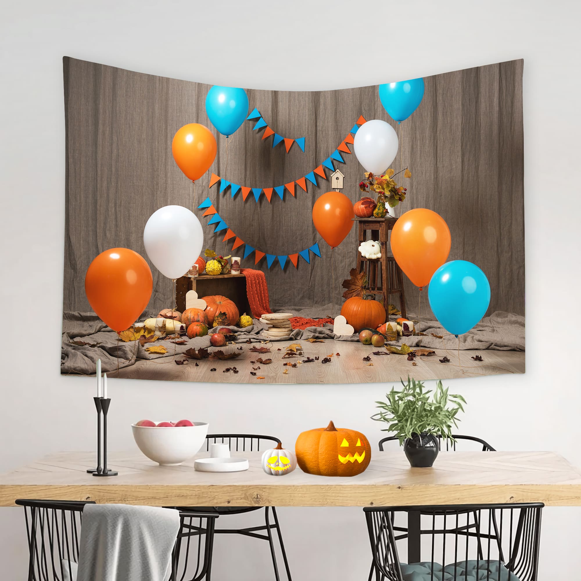 Colorful Balloons Banner Pumpkin Autumn Backdrop UK M8-50