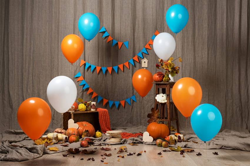 Colorful Balloons Banner Pumpkin Autumn Backdrop UK M8-50