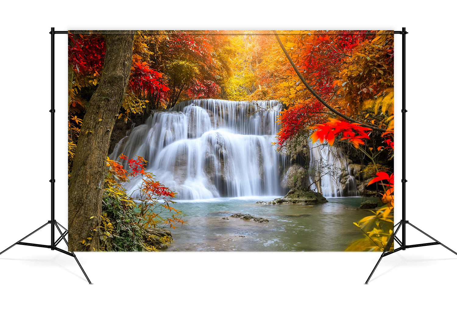 Maple Leaves Waterfall Autumn Landscape Backdrop UK M8-52