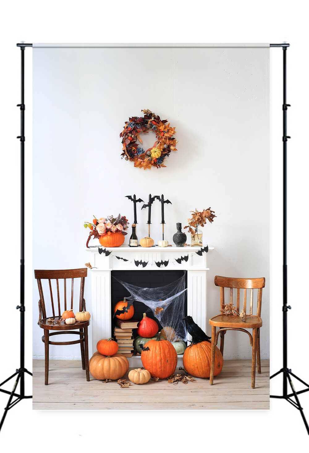 Halloween Fireplace Festive Decor Pumpkins Backdrop UK M8-56