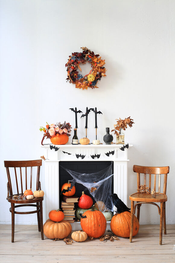 Halloween Fireplace Festive Decor Pumpkins Backdrop UK M8-56