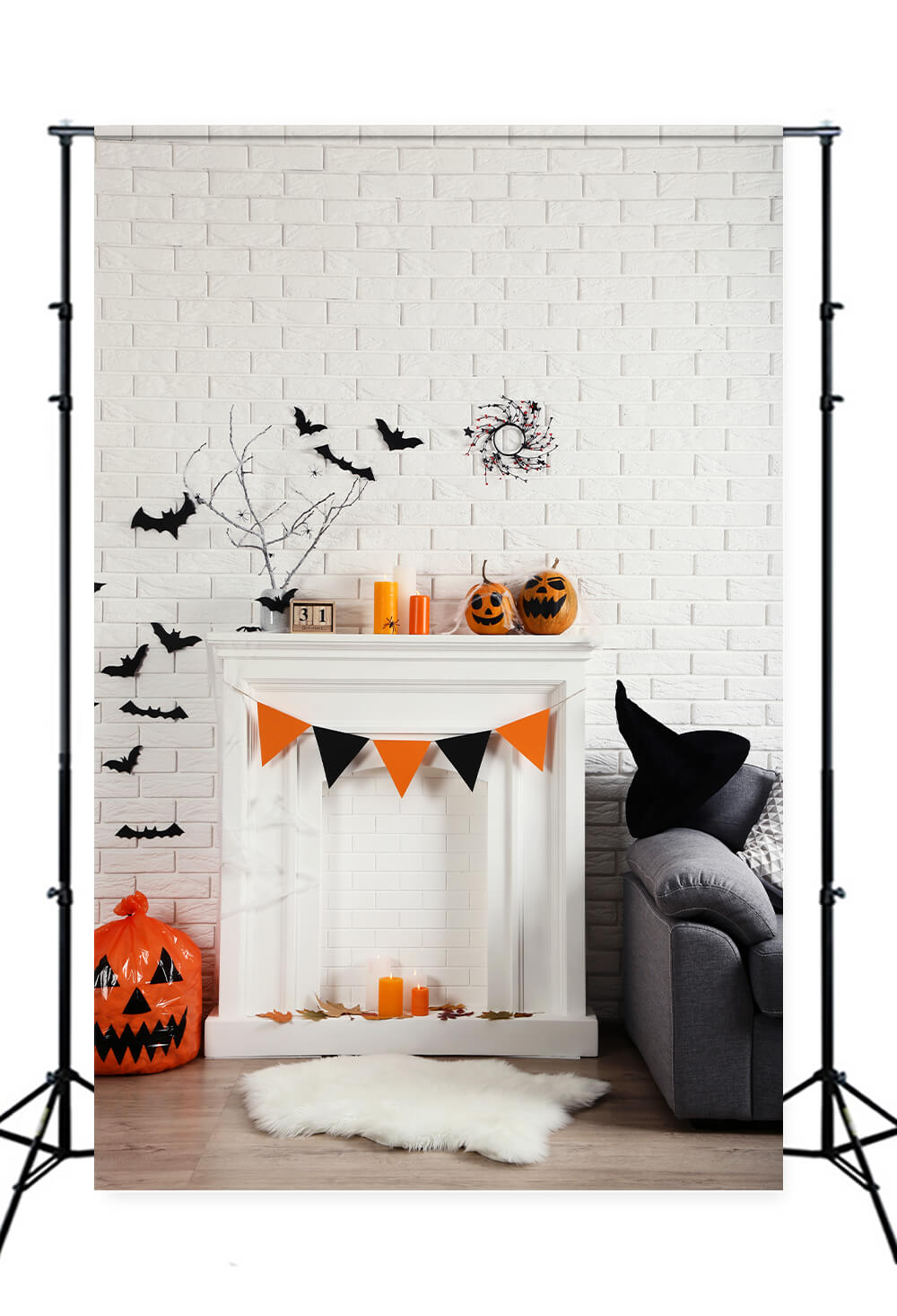 Scary Fireplace Halloween Photography Backdrop UK M8-57