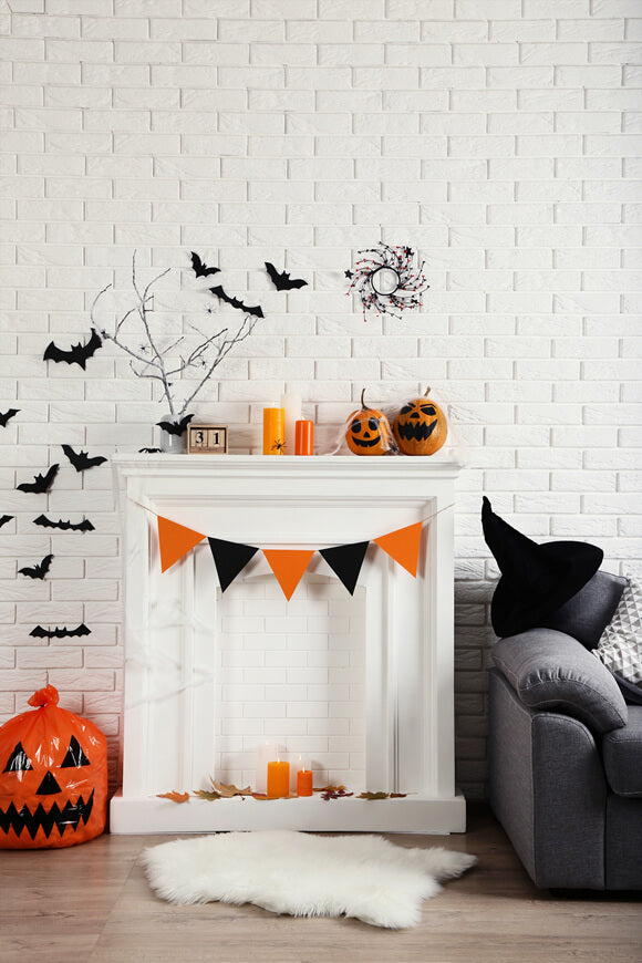 Scary Fireplace Halloween Photography Backdrop UK M8-57