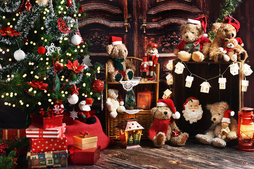 Christmas Tree Teddy Bears Decoration Backdrop UK M8-61