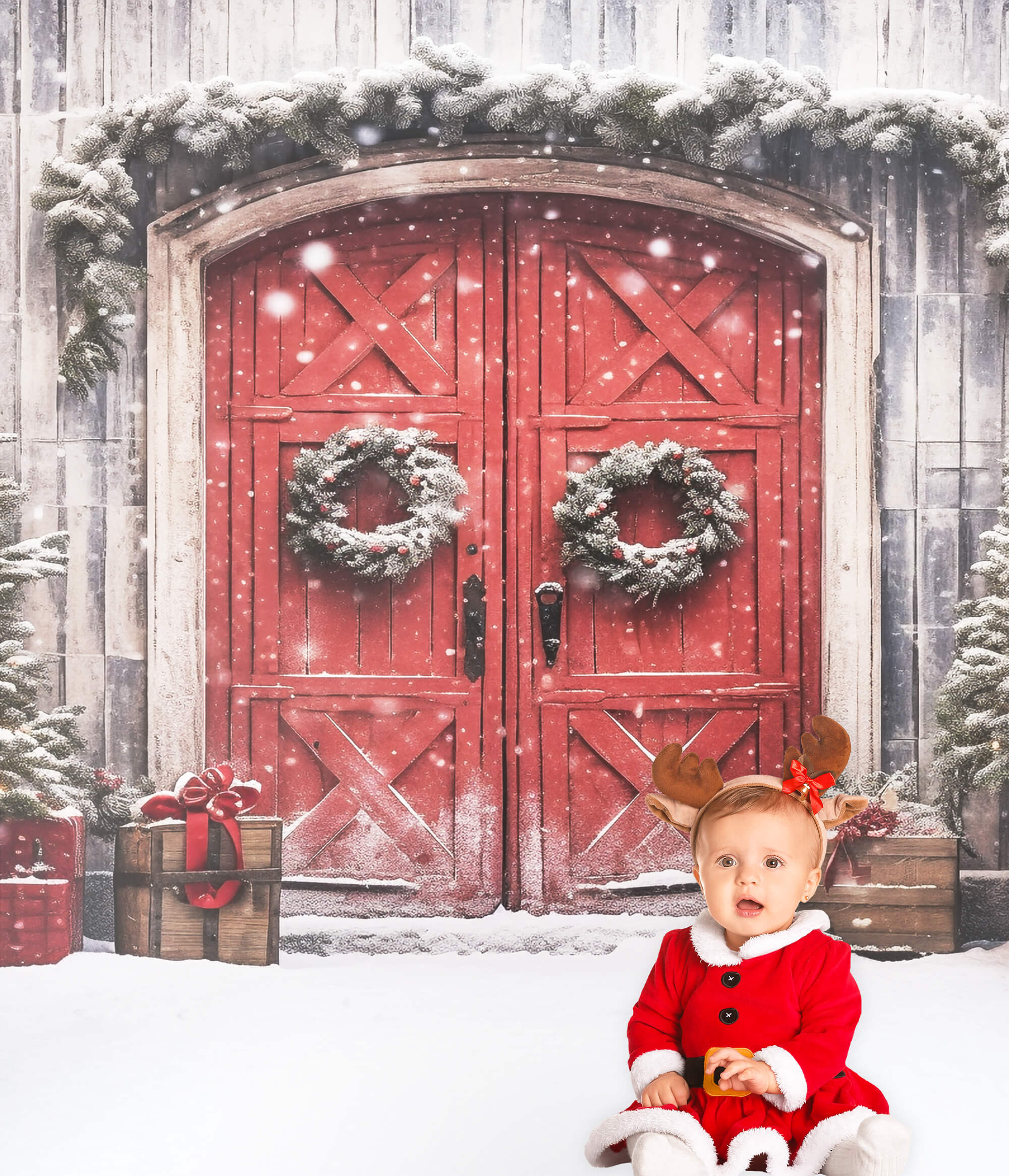 Christmas Decoration Red Door Backdrop UK M8-65