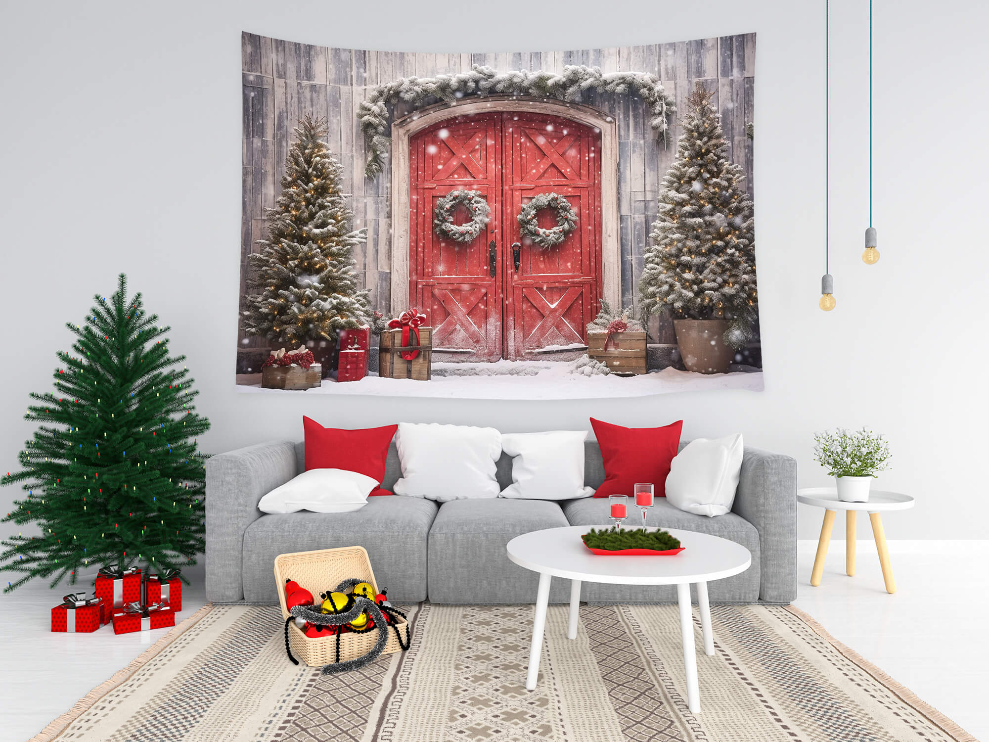 Christmas Red Door Decoration Tapestry Wall Hanging  BUY 2 GET 1 FREE