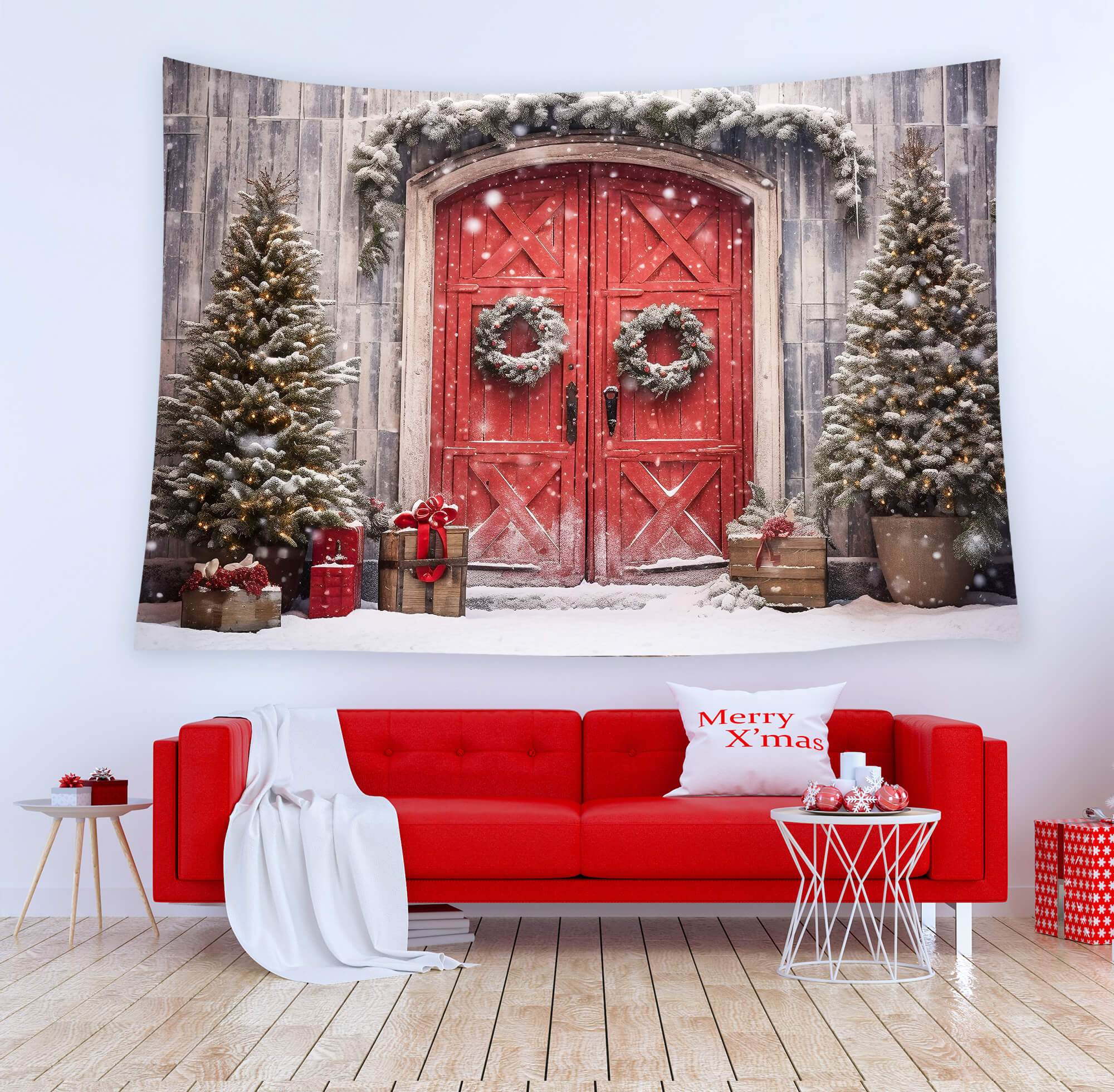 Christmas Decoration Red Door Backdrop UK M8-65