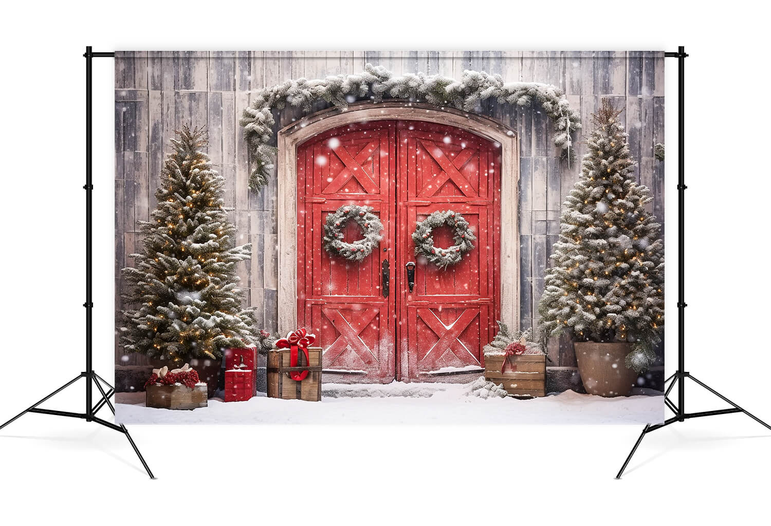 Christmas Decoration Red Door Backdrop UK M8-65