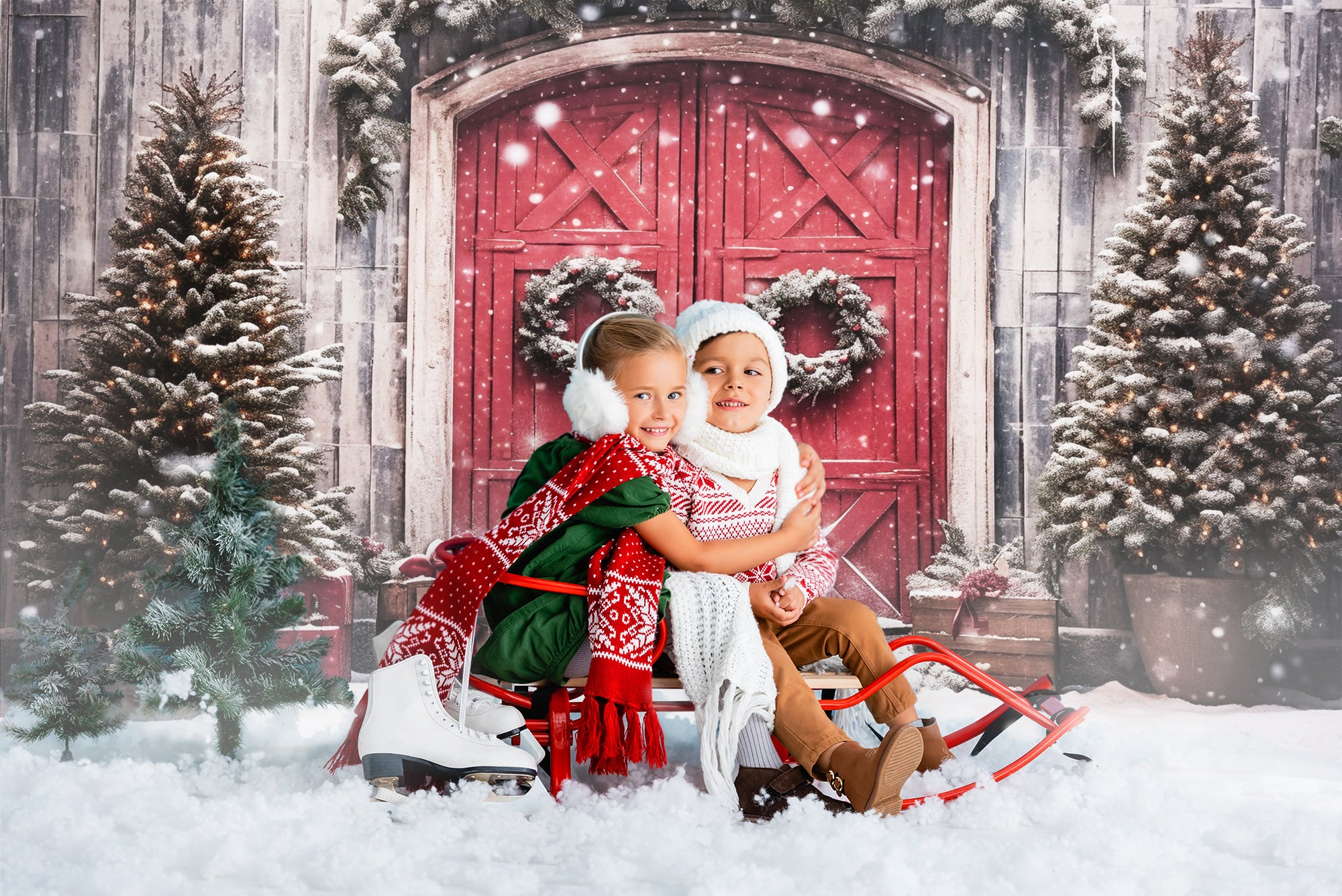 Christmas Decoration Red Door Backdrop UK M8-65