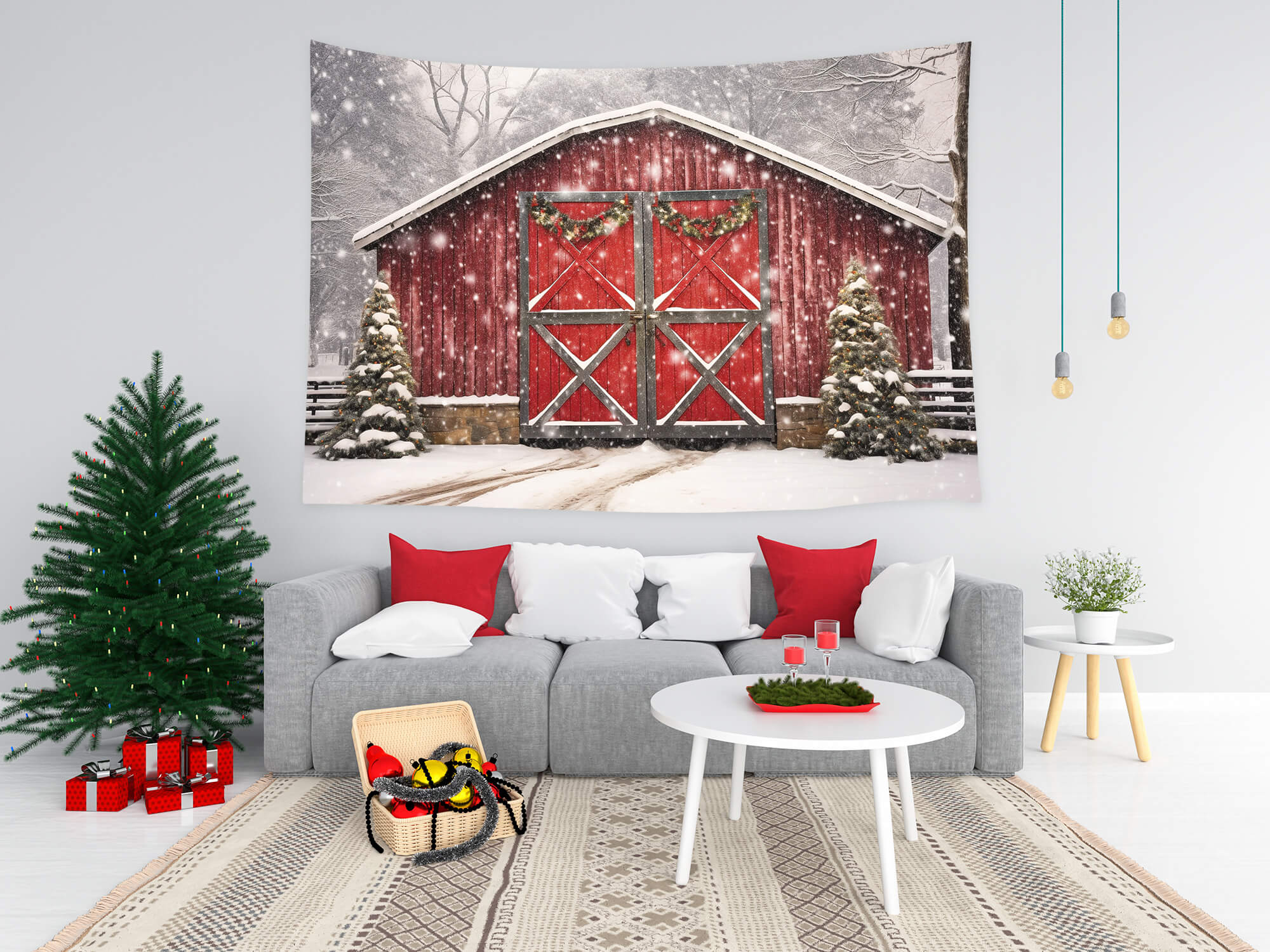 Christmas Red Wooden House Snow Backdrop UK M8-66