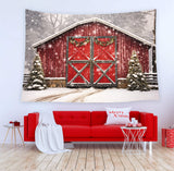 Christmas Red Wooden House Snow Backdrop UK M8-66