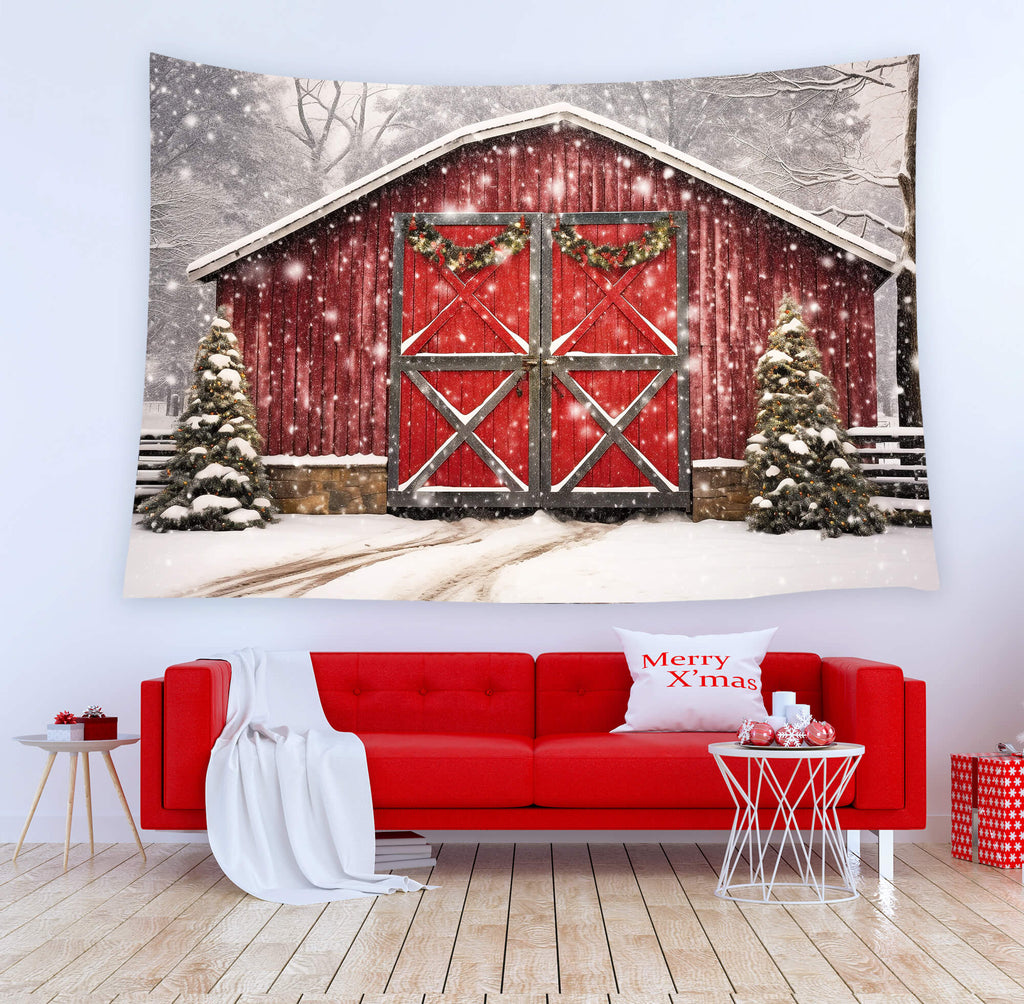 Christmas Red Wooden House Wall Tapestry Decor BUY 2 GET 1 FREE