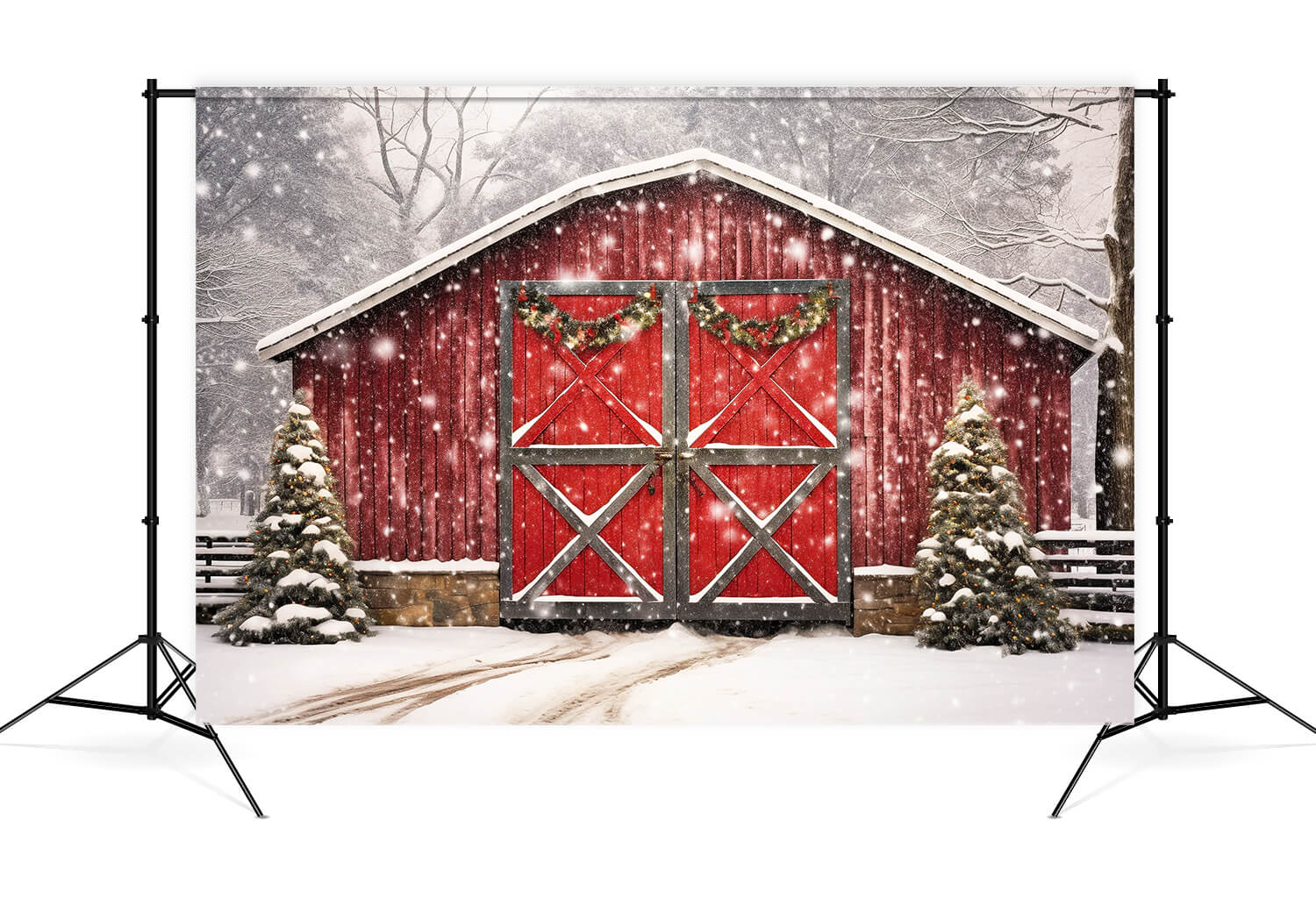 Christmas Red Wooden House Snow Backdrop UK M8-66