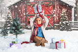 Christmas Red Wooden House Snow Backdrop UK M8-66