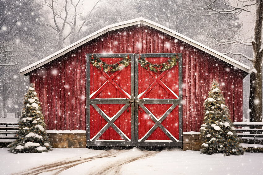 Christmas Red Wooden House Snow Backdrop UK M8-66