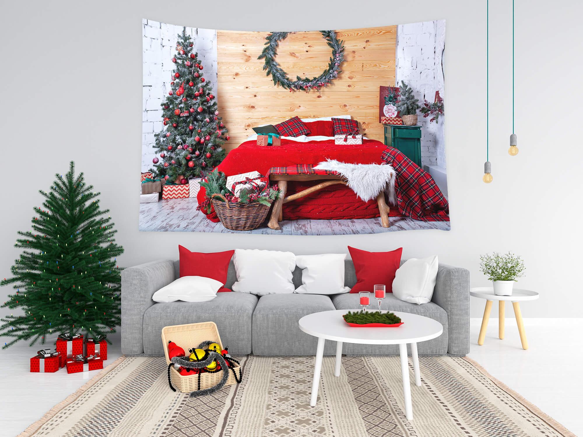 Interior Bedroom Christmas Decoration Backdrop UK M8-67