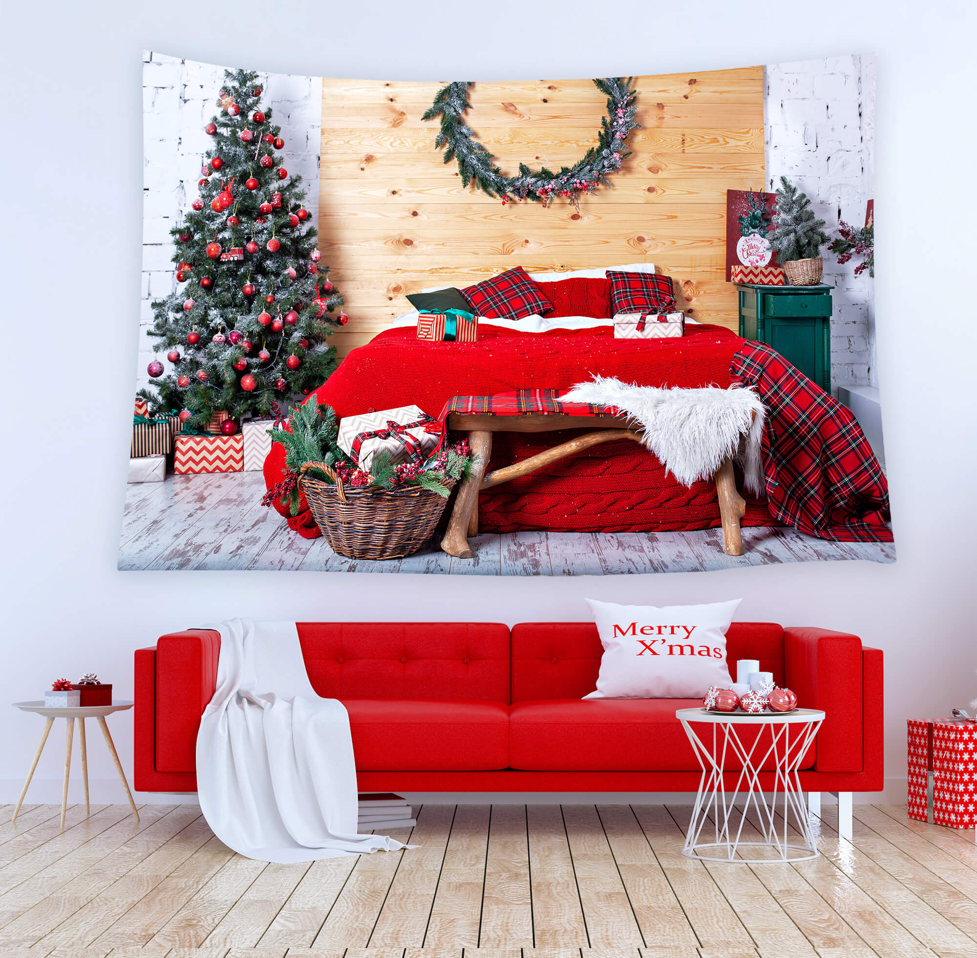 Interior Bedroom Christmas Decoration Backdrop UK M8-67