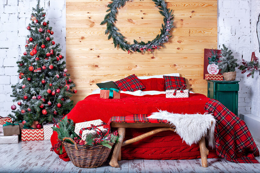 Interior Bedroom Christmas Decoration Backdrop UK M8-67