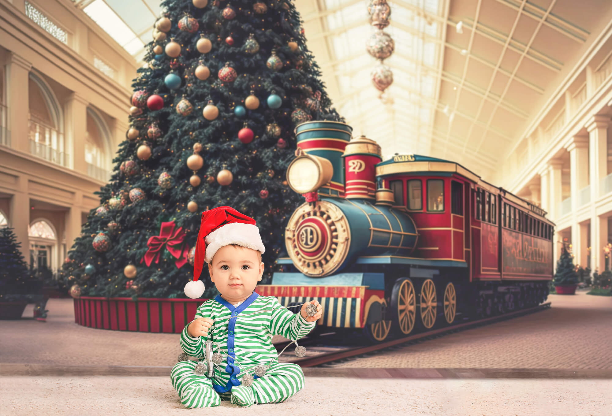 Big Christmas Tree Little Train Backdrop UK M8-68